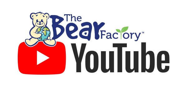 The Bear Factory logo on top of the red Youtube play button logo