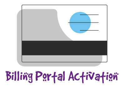 credit card graphic with "billing portal activation" in purple text for start page