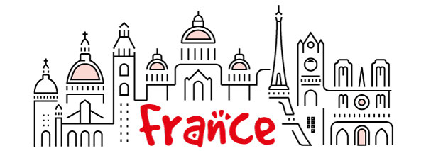 France graphic with gray landmarks like the Eiffel Tower. Ours To Do is The Bear Factory's France distributor.