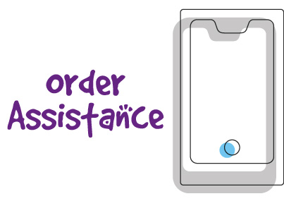 smartphone graphic with purple text that says "order assistance" for start page