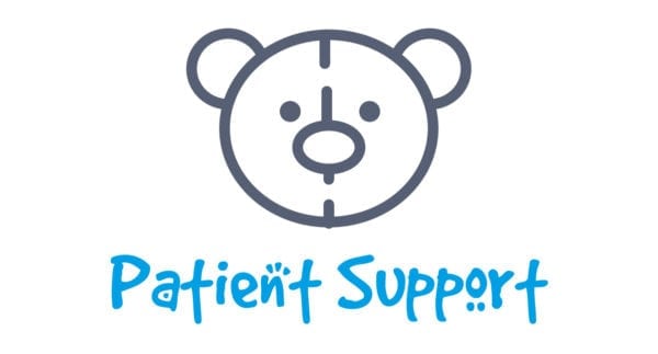 Bear icon and text that says "patient support"