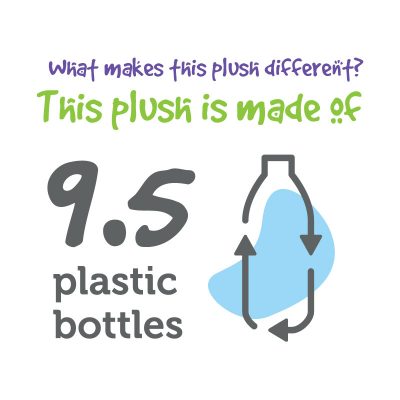 What makes this plush different? This plush is made of 9.5 plastic bottles.