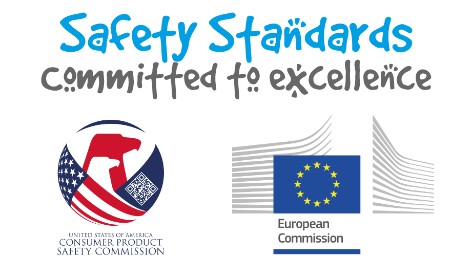 Safety standards - committed to excellence. Logos for United States of America Consumer Product Safety Commission and European Commission