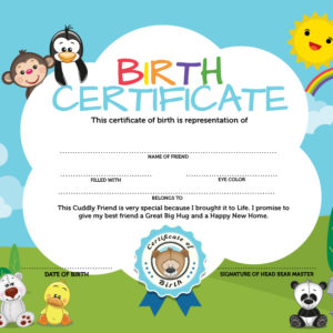 Treasure the memory of getting your new plush friend with birth certificates from The Bear Factory
