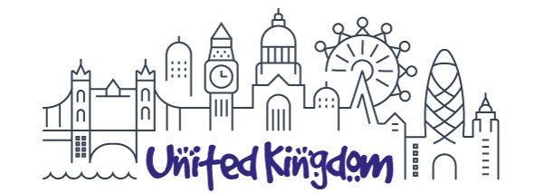 United Kingdom graphic with gray landmarks like Big Ben and the London Eye